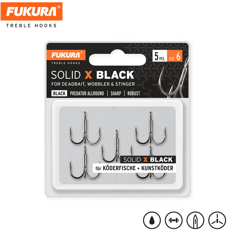 Lieblingsköder Fukura Drillinge Solid X Black / Treble Hooks