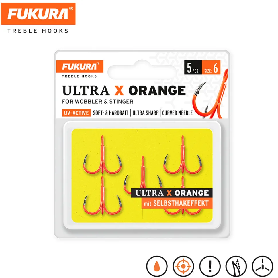 Lieblingsköder Fukura Drillinge Ultra X Orange / Treble Hooks
